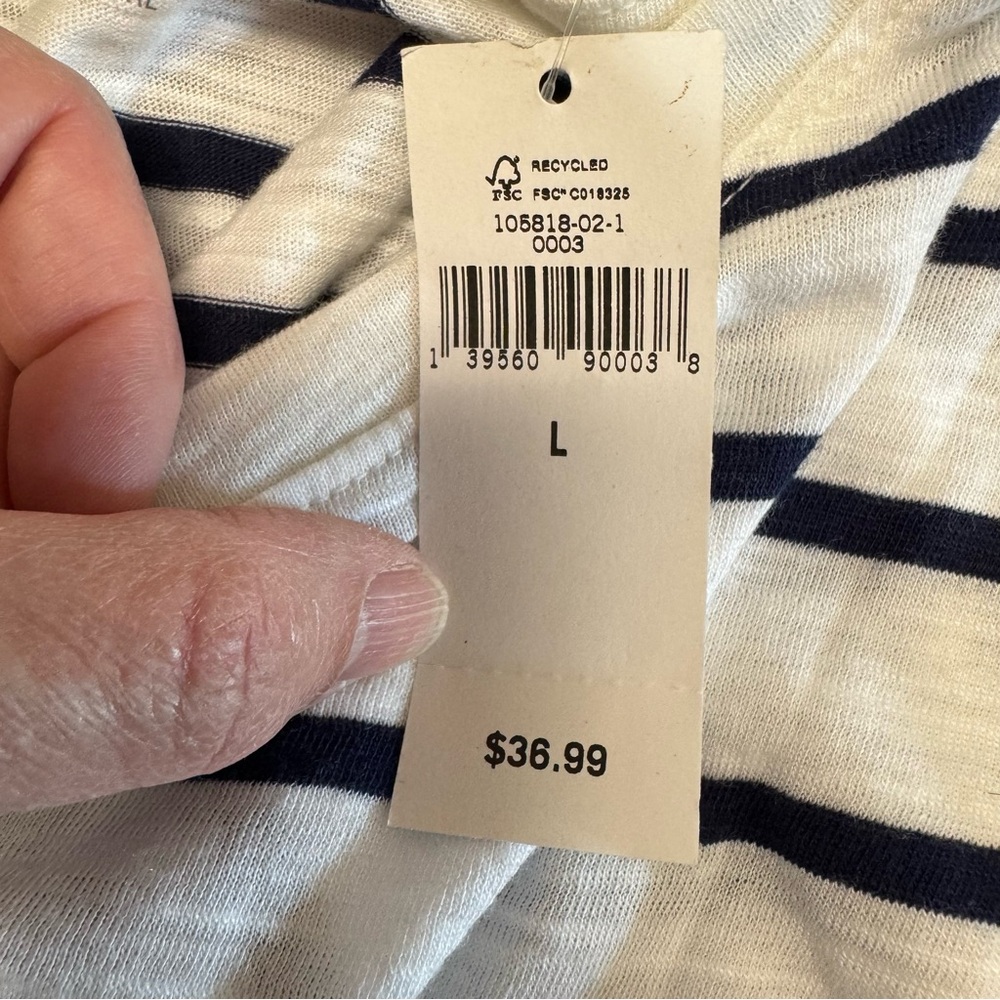 NWT Banana Republic Scoop Neck Malibu Tee Navy & White Striped Bell Cuffs Size L - Picture 5 of 11